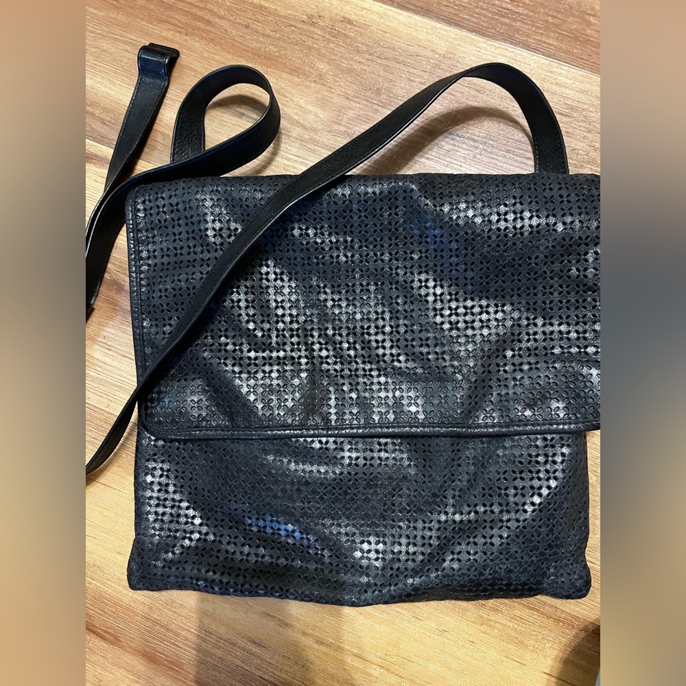 HOBO Black Perforated Leather Crossbody Shoulder Bag soft